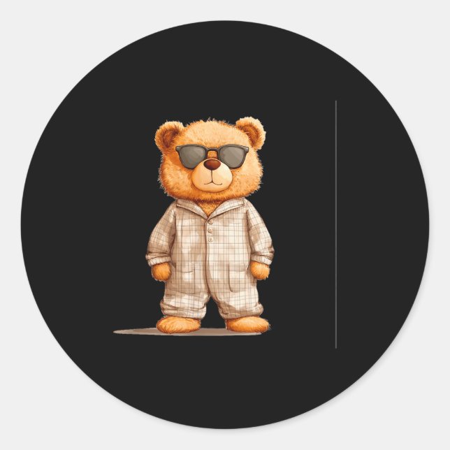 Adesivo Redondo Funny Sungles Teddy Bear In Pajama Costume Design  (Frente)