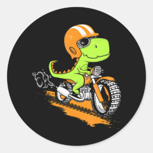 Adesivo Redondo Funny T-Rex Dinossaur Dirigindo Moto Dino Biker