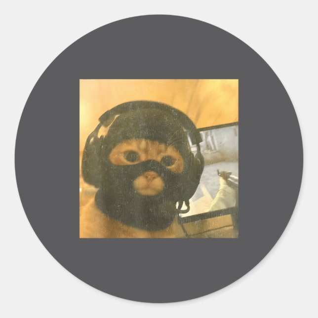 Adesivo Redondo Funny Tactical Gamer Cat Meme Graphic  (Frente)