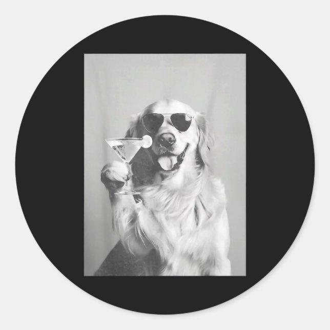 Adesivo Redondo Funny Tail Dog Golden Retriever With Sungles Marti (Frente)