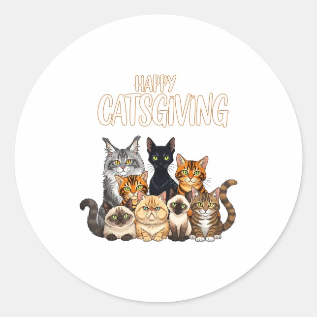 Adesivo Redondo Funny Thanksgiving Cat Lovers Gift Happy Catsgivin (Frente)