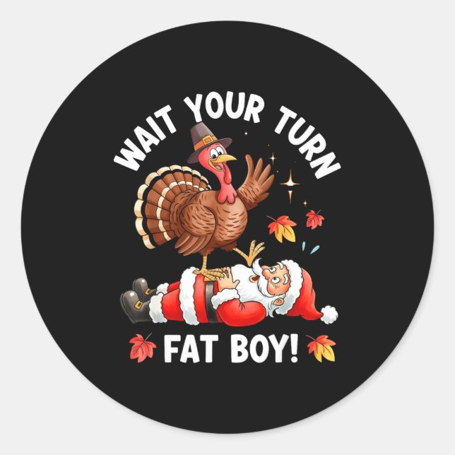 Adesivo Redondo Funny Thanksgiving Christmas Turkey Vs Santa For M (Frente)