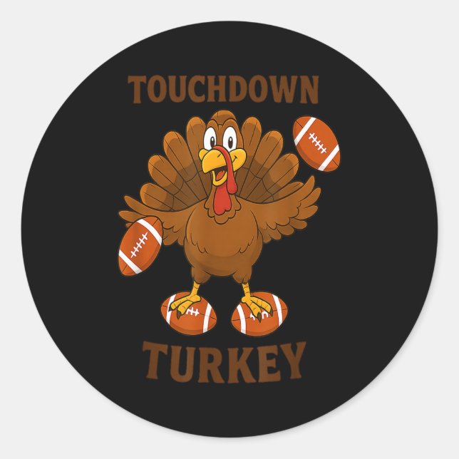 Adesivo Redondo Funny Thanksgiving Football Touchdown Turkey  (Frente)