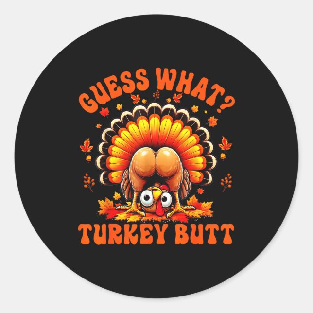 Adesivo Redondo Funny Thanksgiving Guess What Turkey Butt Couples  (Frente)