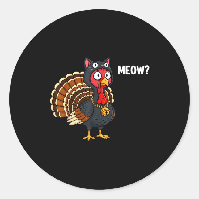 Adesivo Redondo Funny Thanksgiving Turkey Meow Cat Disguise Men Wo (Frente)