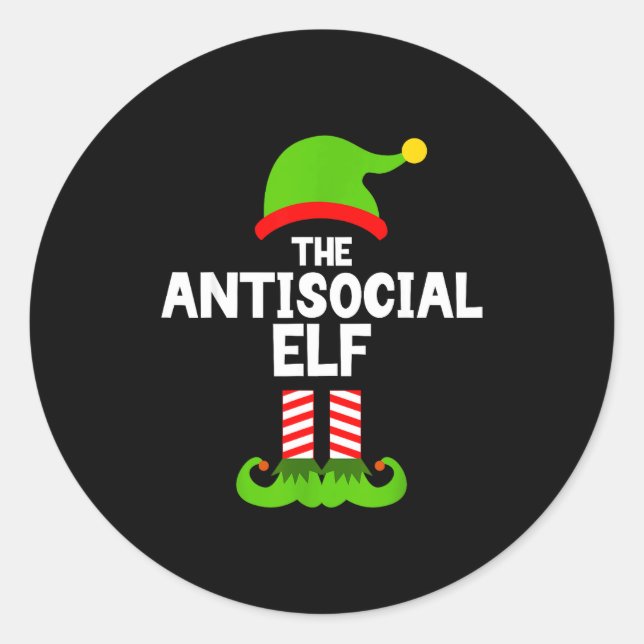 Adesivo Redondo Funny The Antisocial Elf Christmas Family Pajama A (Frente)