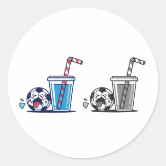 Adesivo Redondo Funny Thirsty Soccer Ball Needing Cold Water Drink