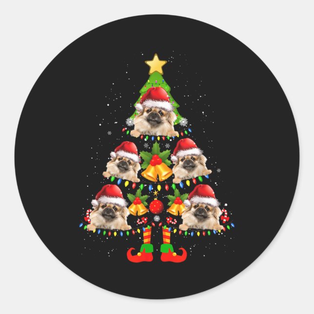 Adesivo Redondo Funny Tibetan Spaniel Christmas Lights Tree Dog Lo (Frente)