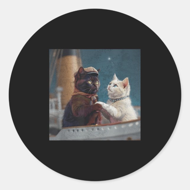 Adesivo Redondo Funny Titanic Movie Cat Meme Rms Cruise Ship Men W (Frente)