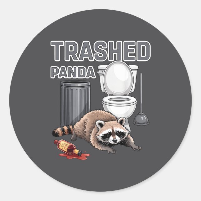 Adesivo Redondo Funny Trashed Panda Raccoon Gets Drunk  (Frente)