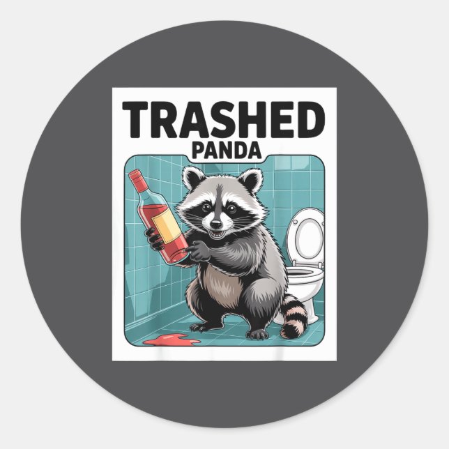 Adesivo Redondo Funny Trashed Panda Raccoon Gets Drunk  (Frente)