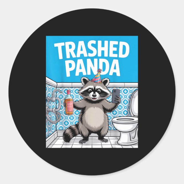 Adesivo Redondo Funny Trashed Panda Raccoon Gets Drunk  (Frente)