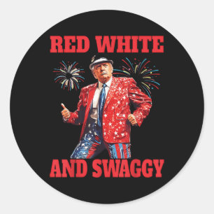 Adesivo Redondo Funny Trump Red White E Swaggggy Trump Dance 4th O