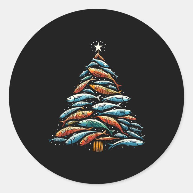 Adesivo Redondo Funny Tuna Fish Christmas Tree Santa Claus Xmas Fi (Frente)