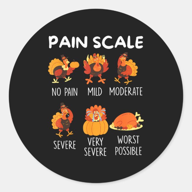 Adesivo Redondo Funny Turkey Pain Scale Thanksgiving Cna Er Nurse  (Frente)