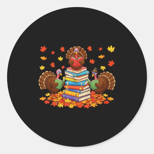 Adesivo Redondo Funny Turkey Reading Book Fall Thanksgiving Teache (Frente)