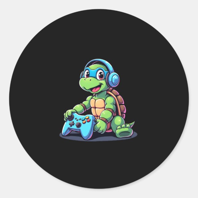 Adesivo Redondo Funny Turtle Gamer Gaming Turtles Video Game (2) (Frente)