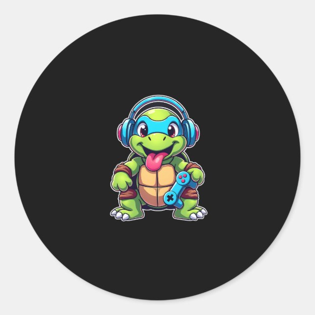 Adesivo Redondo Funny Turtle Gamer Gaming Turtles Video Game (4) (Frente)