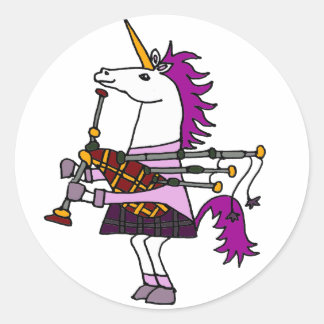 Adesivo Redondo Funny Unicorn Tocando Bagpipe Art