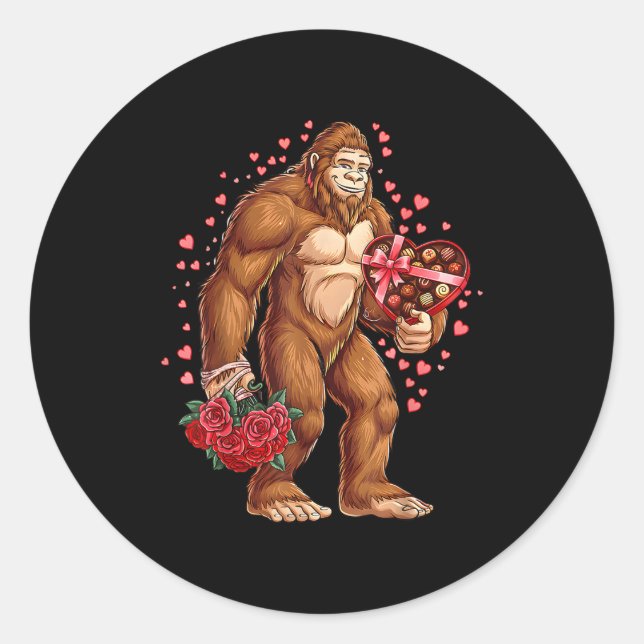 Adesivo Redondo Funny Valentines Day Bigfoot Heart Love Sasquatch  (Frente)