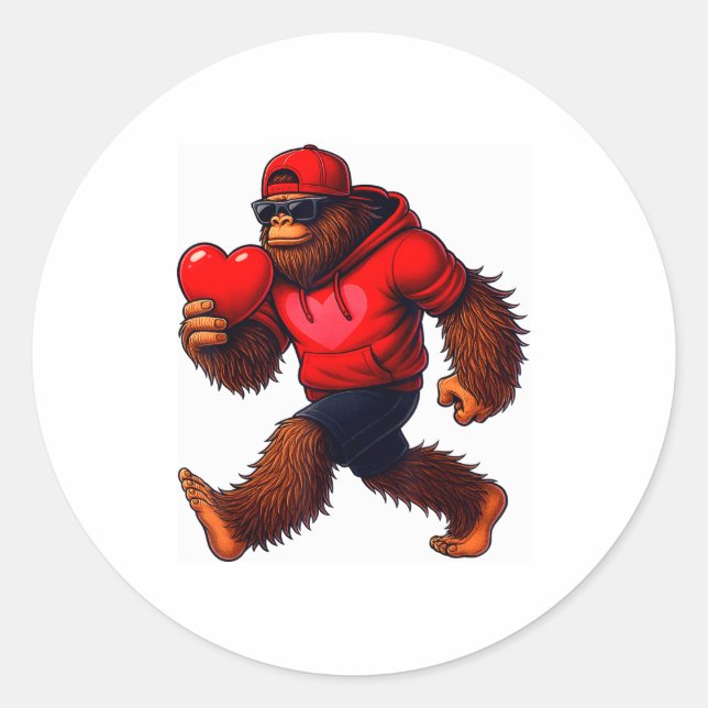 Adesivo Redondo Funny Valentines Day Bigfoot Heart Sungles Sasquat (Frente)