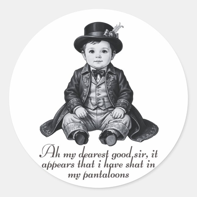 Adesivo Redondo Funny Victorian Baby Boy Print | Humorous Nursery  (Frente)