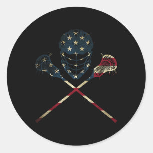 Adesivo Redondo Funny Vintage American Flag Lacrosse Esportes Nos