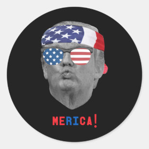 Adesivo Redondo Funny Vintage Trump Pucker Face Merica Usa Flag Su