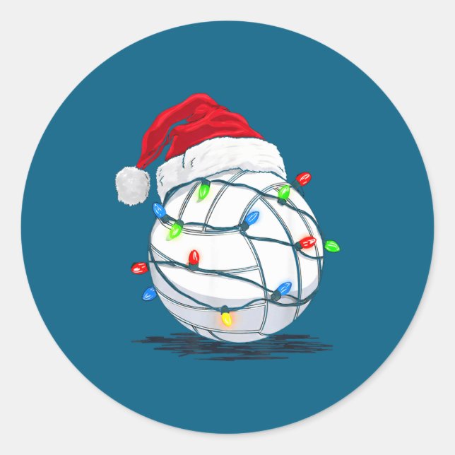 Adesivo Redondo Funny Volleyball Ball Christmas Graphics Lights Lo (Frente)