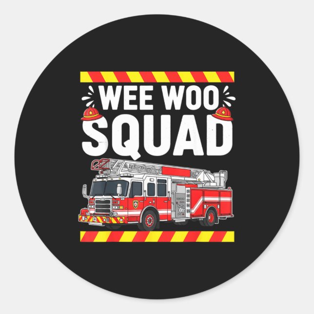 Adesivo Redondo Funny Wee Woo Squad Fire Department Firefighter Fi (Frente)