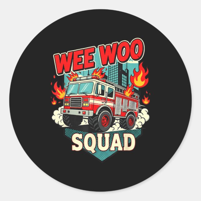Adesivo Redondo Funny Wee Woo Squad Fire Department Firefighter Fi (Frente)
