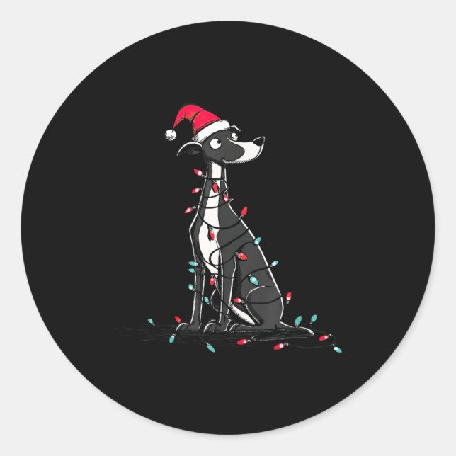 Adesivo Redondo Funny Whippet Christmas Graphics Dog Lights Lover  (Frente)