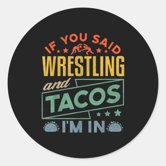 Adesivo Redondo Funny Wrestling And Tacos Shirt Wrestle Retro Men  (Frente)