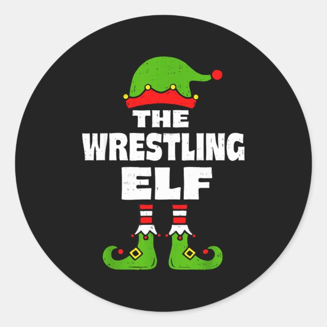 Adesivo Redondo Funny Wrestling Elf Christmas Wrestler Mens Womens (Frente)
