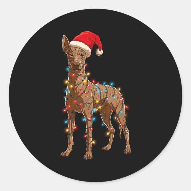 Adesivo Redondo Funny Xoloitzcuintli Christmas Graphic Dog Lights  (Frente)