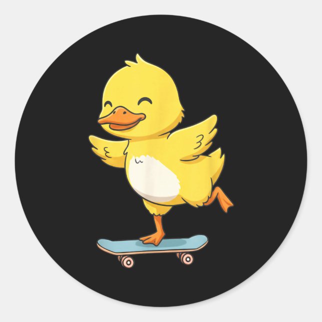 Adesivo Redondo Funny Yellow Duck Skater Skateboard Ballerina Zoo  (Frente)