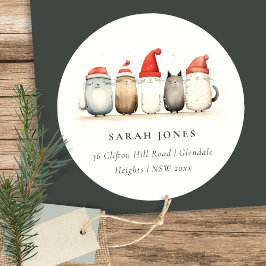 Adesivo Redondo Fúria de Gatos e Morada de Natal Brilhante