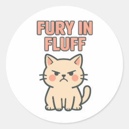 Adesivo Redondo Fúria em Fluff Gato Bravo Zangado Cartoon Fofo