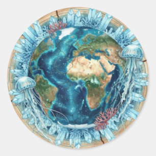 Adesivo Redondo Fusão da Natureza da Terra com a Vida Oceânica e A