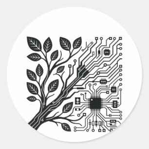Adesivo Redondo Fusão da Natureza Tech Minimalista Linha de Ramal
