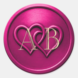 Adesivo Redondo Fuschia Two Hearts Intertwined Monogram Wedding