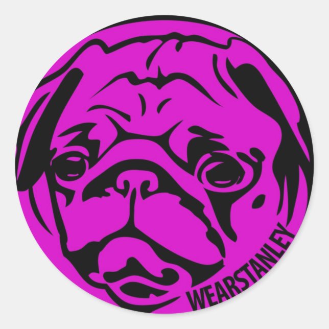 Adesivo Redondo Fuscia Pug Sticker (Frente)