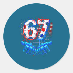 Adesivo Redondo Futebol 67 seis sete 4 de julho vermelho branco az