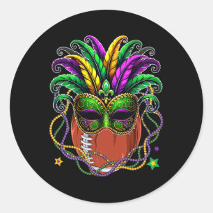 Adesivo Redondo Futebol Ball Vestindo Mardi Gras Mascarado Miçanga