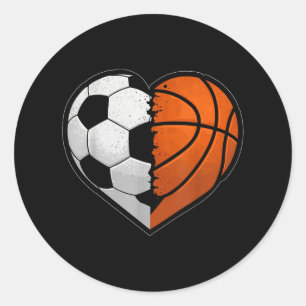 Adesivo Redondo Futebol de basquete Ball Heart Sports Lover Valent