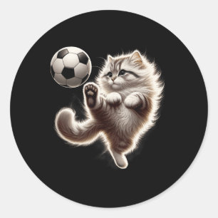 Adesivo Redondo Futebol de Gato Engraçado Ll Gato Jogando Futebol