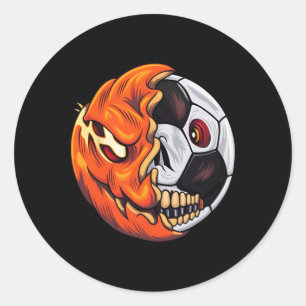 Adesivo Redondo Futebol de Halloween Byll Abóbora Crânio Jogador d