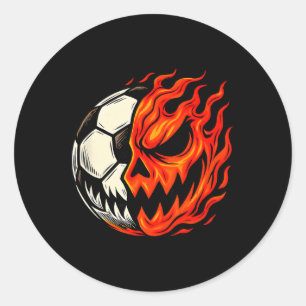 Adesivo Redondo Futebol de Halloween Ll Abóbora Chama Rosto Assust
