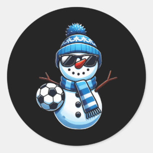 Adesivo Redondo Futebol engraçado Snowman Winter Sports Amantes da