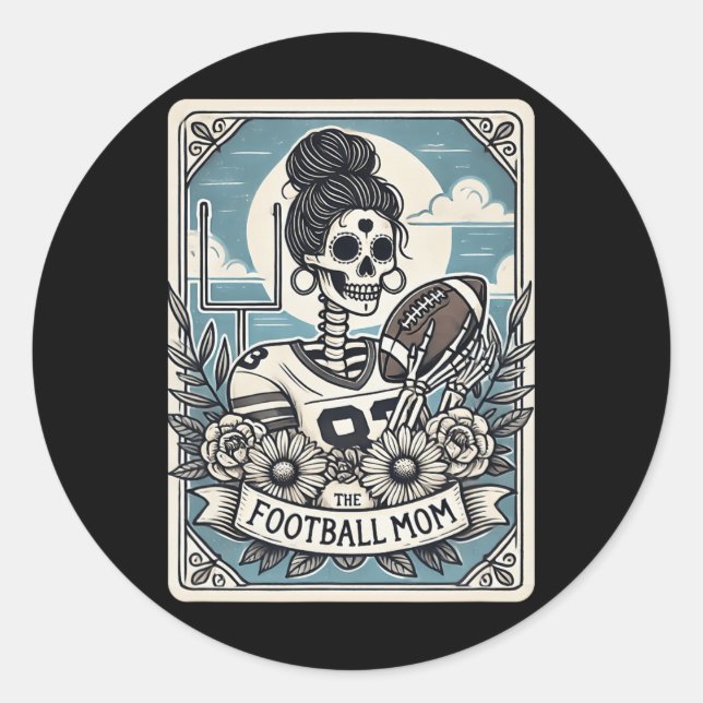 Adesivo Redondo Futebol Mãe Tarot Card Skeleton Futebol Mama Mot (Frente)